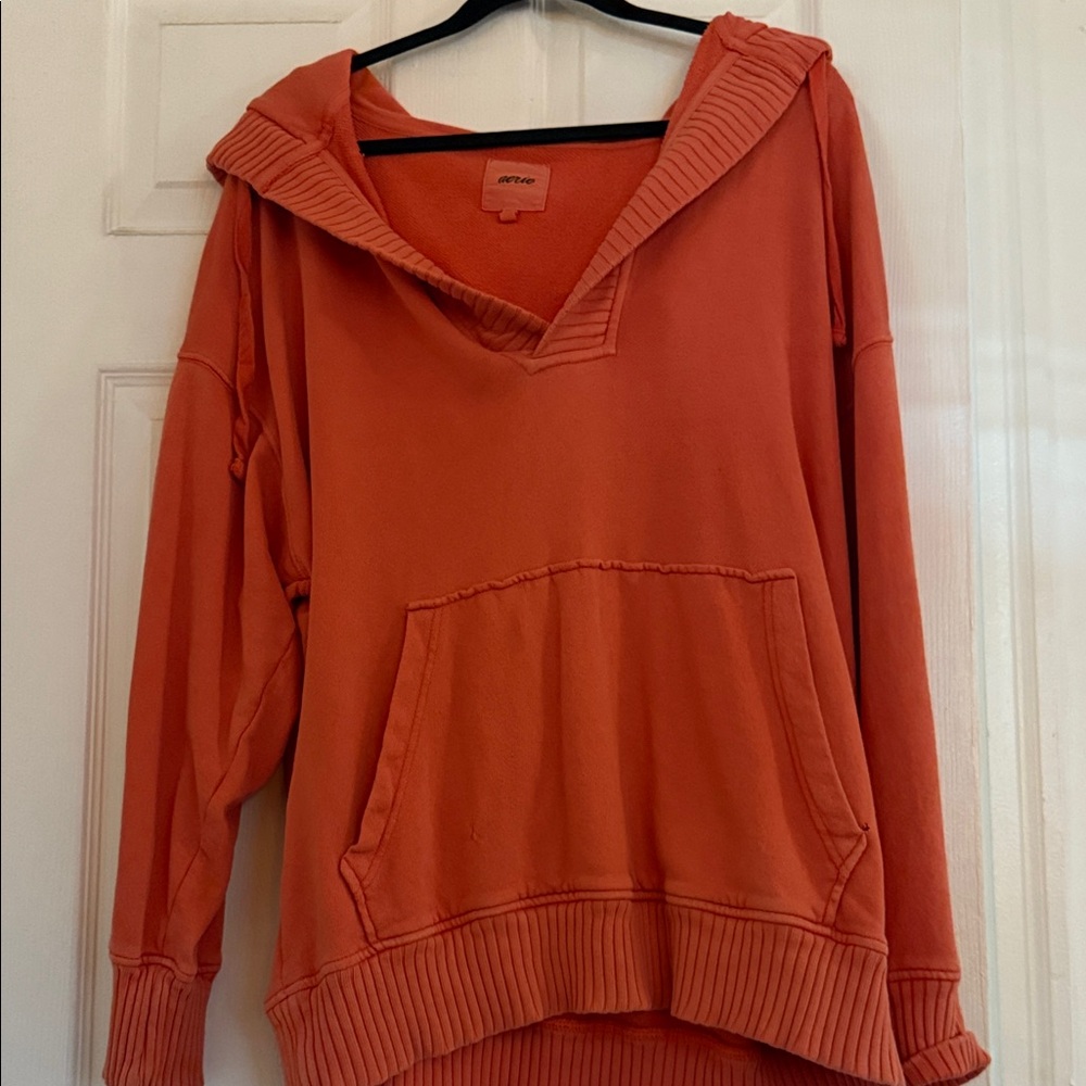 Aerie Tangerine-Orange V-Neck Hooded Pullover